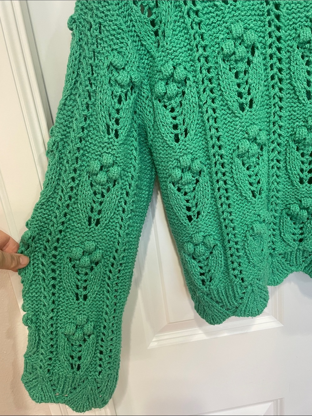 Zara Chunky Bubble Loose Knit Sweater Size Small Green Crewneck Blogger Favorite - Picture 5 of 12